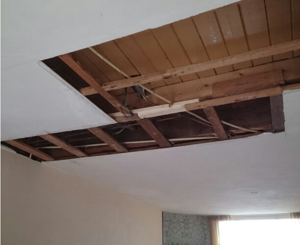 Destructieve lekdetectie, plafond gesloopt