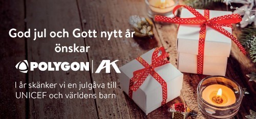 Polygon och AK-konsult skickar inte julkort eller julgåvor i år heller. Istället skänker vi en summa till Unicefs långsiktiga arbete för att barn i hela världen ska få sina rättigheter tillgodosedda.

GOD JUL OCH GOTT NYTT ÅR ÖNSKAR VI MED EN GÅVA TILL UNICEF