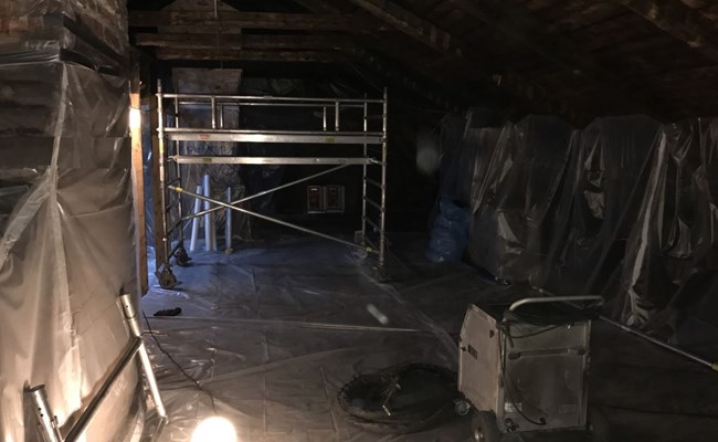 Isblästring av vind efter brand