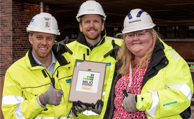 St Göran miljöcertifierats enligt Miljöbyggnad Guld. Vårdbyggnad 20. Verifiering oktober 2023.