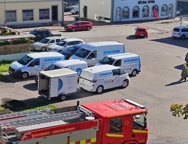 Polygons bilar via en brand i Sunne